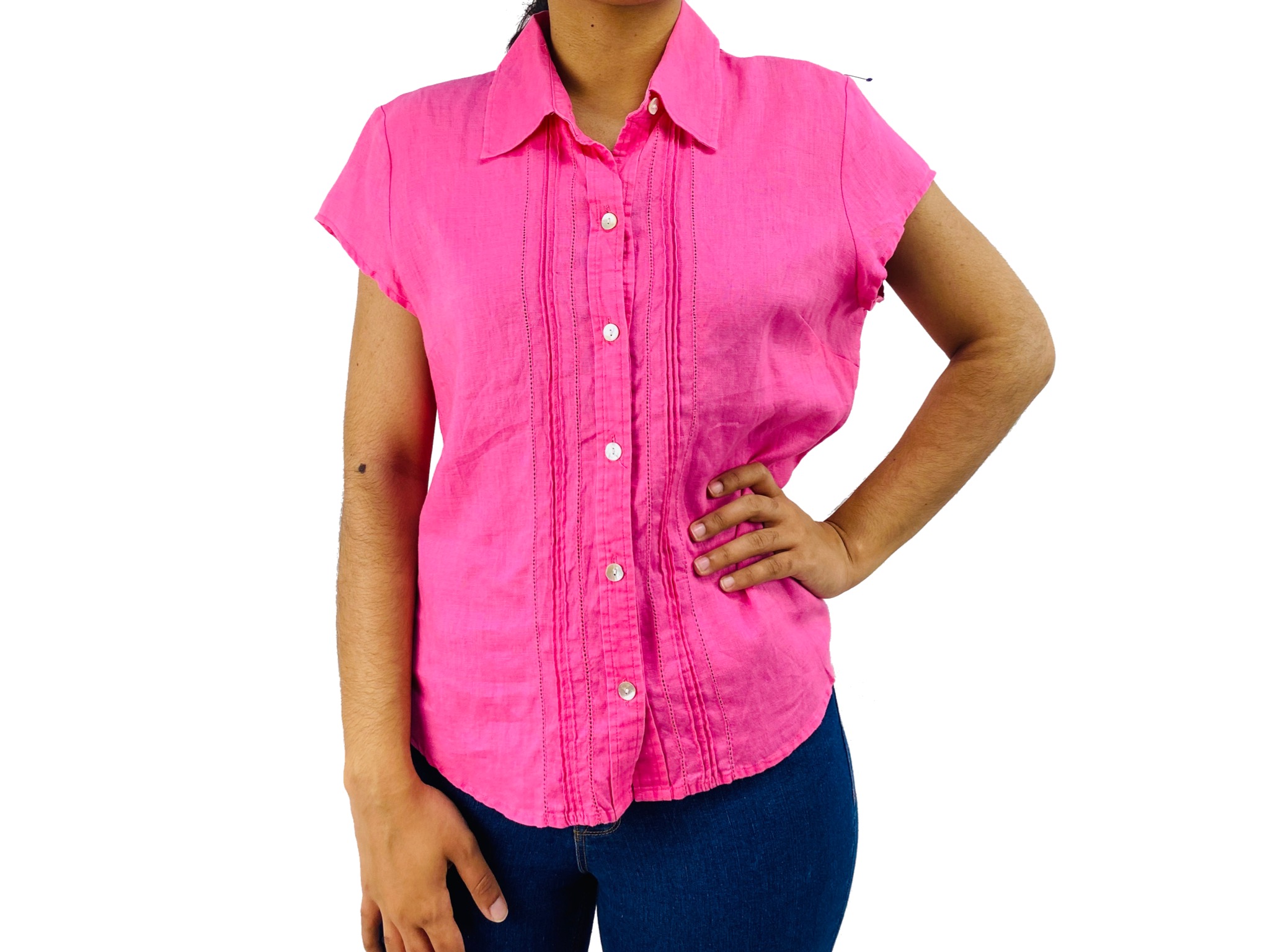 Camisa Mujer Lino Rosada Mangas Cortas «Caribbean Joe» – Dto Store