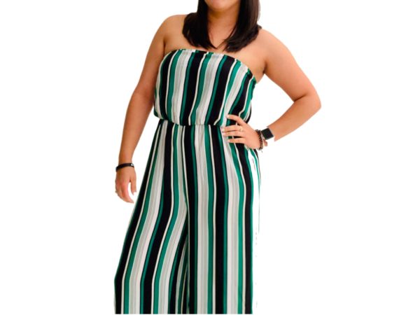 Enterizo Largo Strapless Ralla Blanco, Negro, Gris
