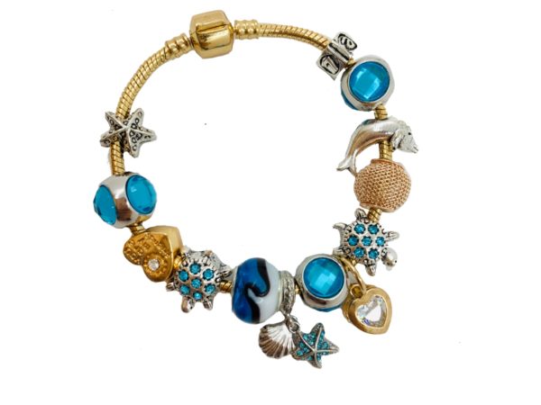 Pulsera estilo Pandora Dorado y Azul