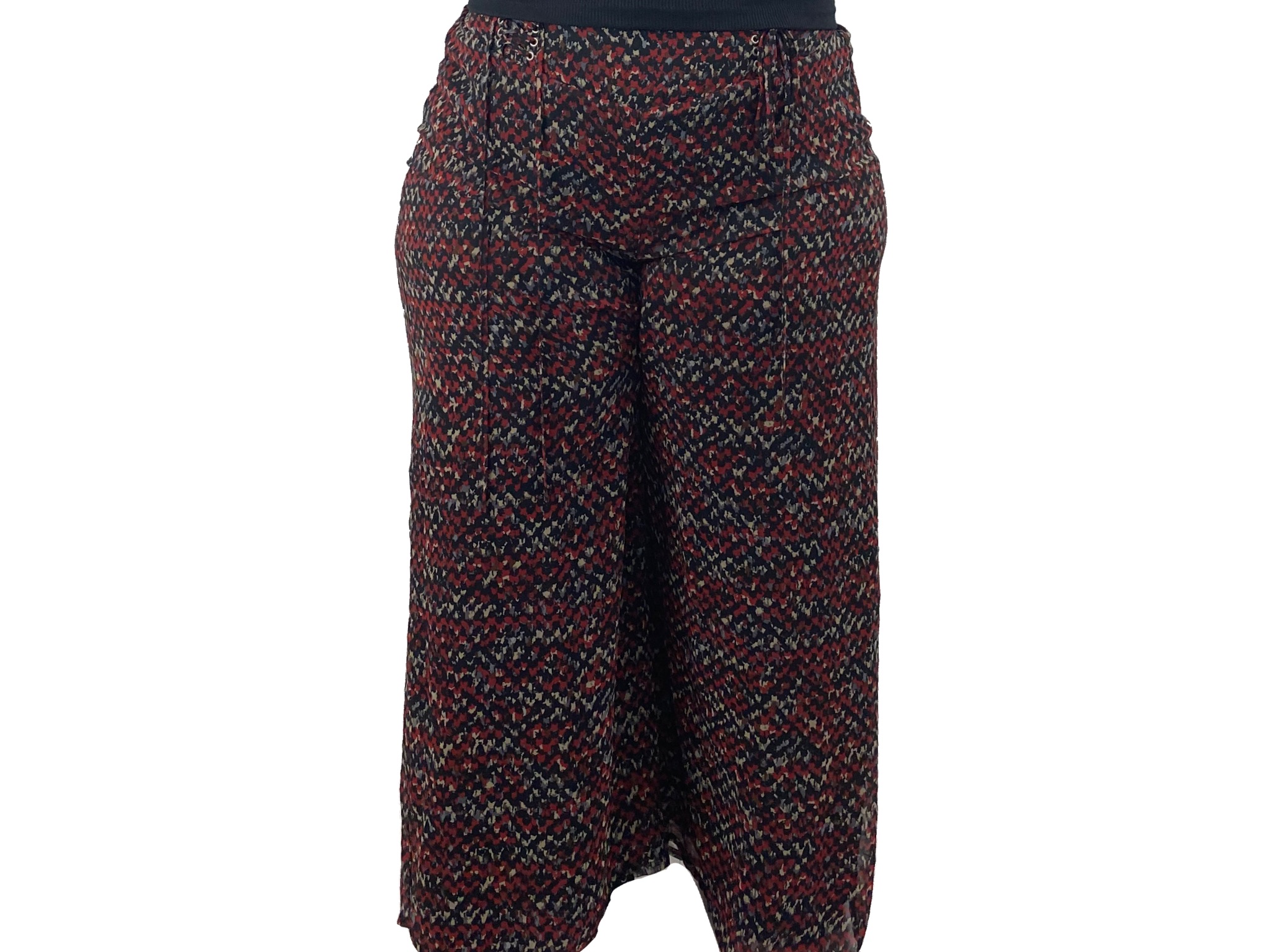 Pantalon Largo de Vestir Estilo Palazzo Estampado Rojo, Negro, Crema “Cato”  – Dto Store