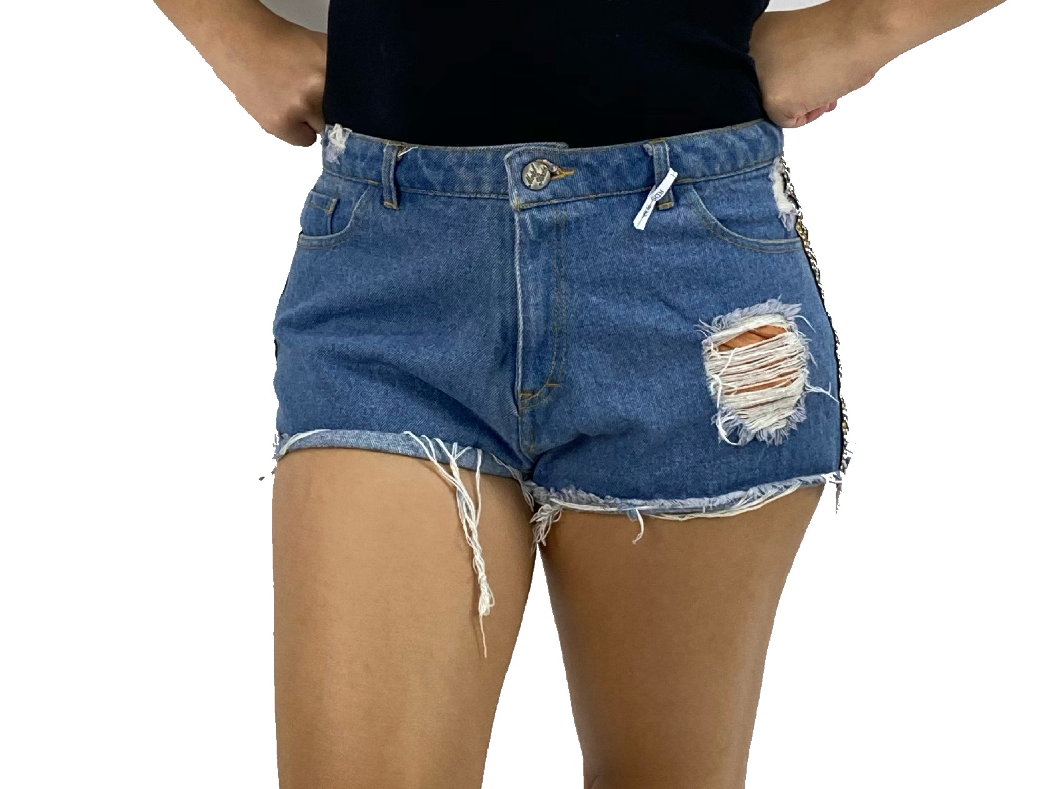 Pantalon Corto Mujer Jean Roto Cinta Colorida «Motel Rocks» – Dto