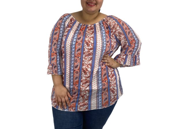 Blusa Mangas Largas Estampado Blanco Azul y Naranja "White Stag"