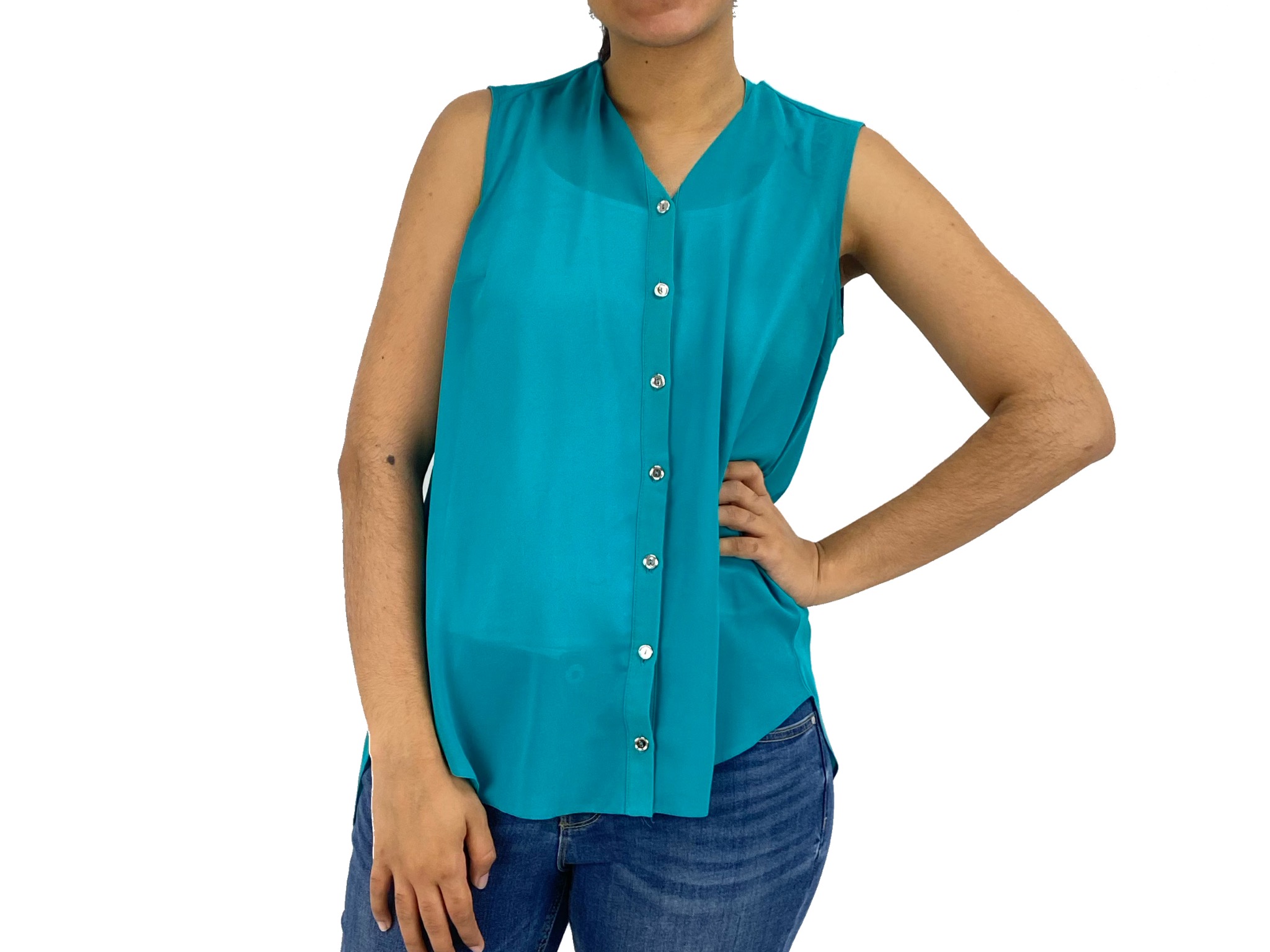 Blusa Estilo Camisa sin Mangas Transparente Verde Opaco «Suzy Shier» – Dto  Store