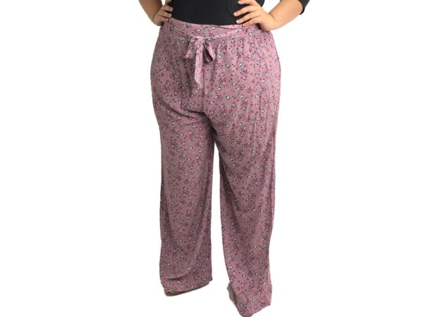 Pantalon Largo Estilo Palazzo Rosado Viejo con Estampados Flores "Xhilaration" //Como Nuevo