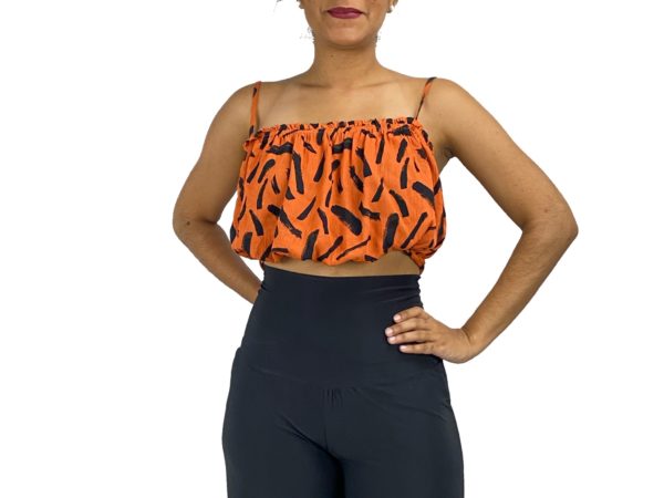 Blusa Crop Top Tiros Naranja con Negro "Forever 21"  // Como Nuevo