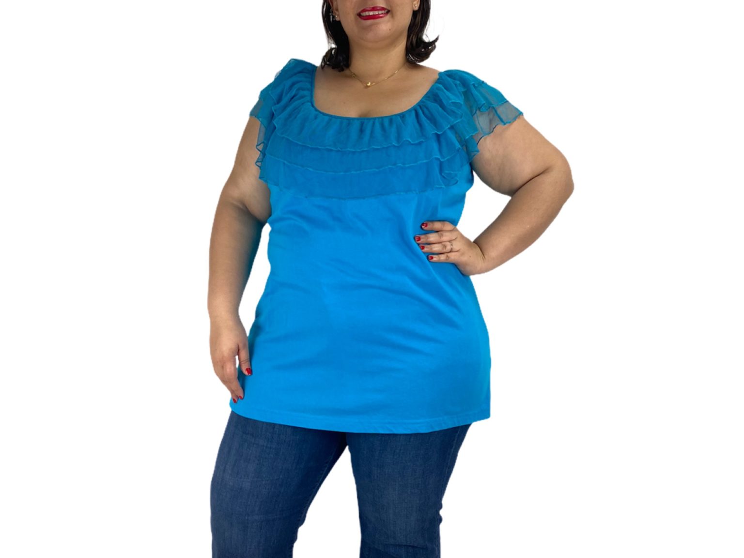 Blusa Mujer Color Azul Cielo Estilo Off Shoulder