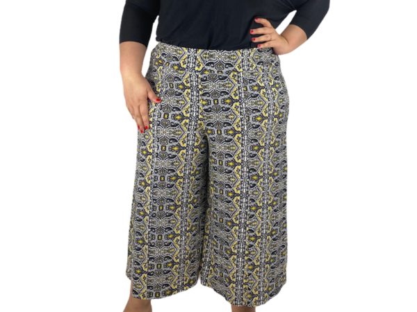 Pantalon Palazzo Capri Estampado Amarillo, Blanco y Negro "Cato"