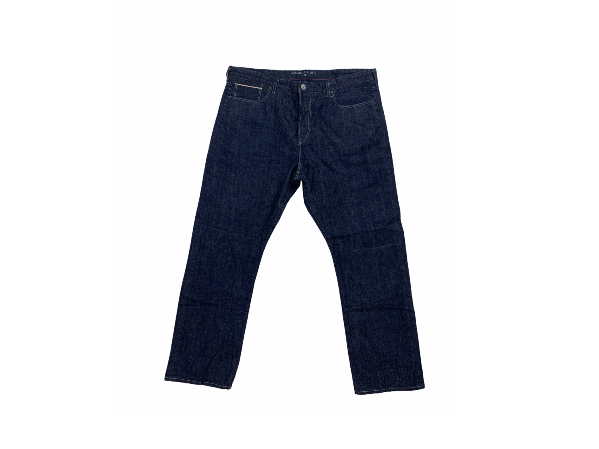 Pantalon Jean Largo Hombre Color Azul Oscuro Sin Zeeper solo con botones “Banana  Republic” – Dto Store